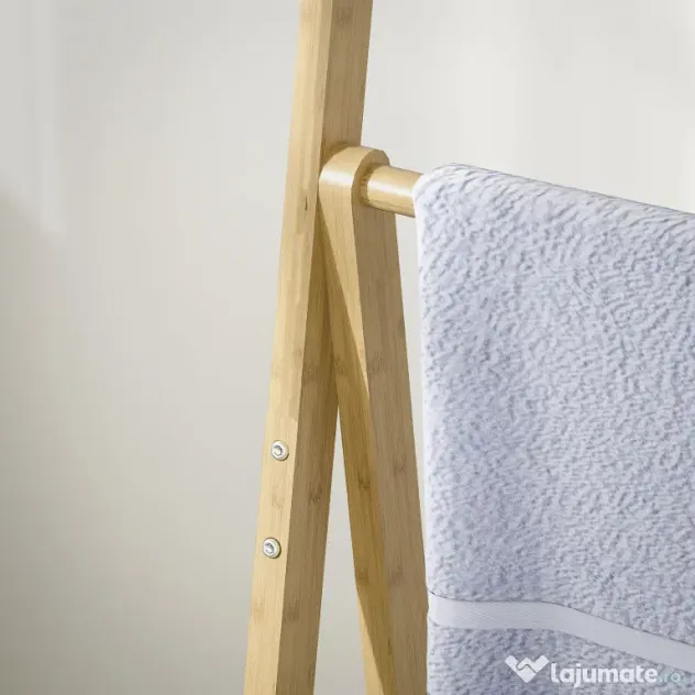 HOMCOM Raft de Baie Pliabil pentru Prosoape cu 3 Rafturi și 3 Bare, 53,5x30x153 cm, Lemn Natural