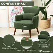 HOMCOM Fotoliu Capitonat cu Pernă și Șezut Gros, Fotoliu din Catifea cu Spătar și Picioare din Lemn, 69x69,5x78 cm, Verde | Aosom Romania