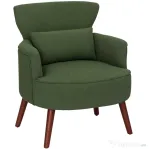 HOMCOM Fotoliu Capitonat cu Pernă și Șezut Gros, Fotoliu din Catifea cu Spătar și Picioare din Lemn, 69x69,5x78 cm, Verde