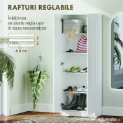 HOMCOM Dulap Multifuncțional cu Uși Batante, 5 Rafturi și 3 Niveluri Reglabile, 60x31,5x165 cm, Alb | Aosom Romania