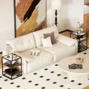 HOMCOM Set 2 Măsuțe  cu 3 Niveluri și Bază Înălțată, Măsuțe din Lemn, Metal și Blat din Sticlă Călită, 37x40x55,5 cm, Maro | Aosom Romania 