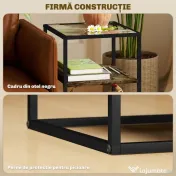HOMCOM Set 2 Măsuțe  cu 3 Niveluri și Bază Înălțată, Măsuțe din Lemn, Metal și Blat din Sticlă Călită, 37x40x55,5 cm, Maro | Aosom Romania 