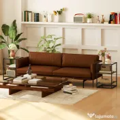 HOMCOM Set 2 Măsuțe  cu 3 Niveluri și Bază Înălțată, Măsuțe din Lemn, Metal și Blat din Sticlă Călită, 37x40x55,5 cm, Maro | Aosom Romania 