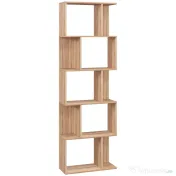 HOMCOM Bibliotecă cu 5 Rafturi Separate cu Spațiu de Economisire în Formă de S din Lemn, 60x24x184,5 cm, Lemn Natural | Aosom Romania 