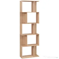 HOMCOM Bibliotecă cu 5 Rafturi Separate cu Spațiu de Economisire în Formă de S din Lemn, 60x24x184,5 cm, Lemn Natural | Aosom Romania
