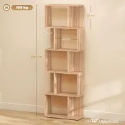 HOMCOM Bibliotecă cu 5 Rafturi Separate cu Spațiu de Economisire în Formă de S din Lemn, 60x24x184,5 cm, Lemn Natural | Aosom Romania 