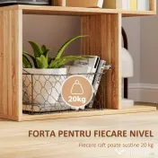 HOMCOM Bibliotecă cu 5 Rafturi Separate cu Spațiu de Economisire în Formă de S din Lemn, 60x24x184,5 cm, Lemn Natural | Aosom Romania 