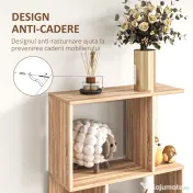 HOMCOM Bibliotecă cu 5 Rafturi Separate cu Spațiu de Economisire în Formă de S din Lemn, 60x24x184,5 cm, Lemn Natural | Aosom Romania 