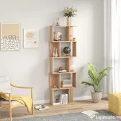 HOMCOM Bibliotecă cu 5 Rafturi Separate cu Spațiu de Economisire în Formă de S din Lemn, 60x24x184,5 cm, Lemn Natural | Aosom Romania 