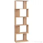 HOMCOM Bibliotecă din lemn cu 5 rafturi și separator, 60x24x184,5 cm, culoare lemn