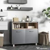 HOMCOM Dulap Baie cu Rafturi Deschise și Dulăpior cu 2 Uși, Dulap de Baie Spațios cu Mânere, 80x35x70 cm, Gri | Aosom Romania 