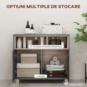 HOMCOM Dulap Baie cu Rafturi Deschise și Dulăpior cu 2 Uși, Dulap de Baie Spațios cu Mânere, 80x35x70 cm, Gri | Aosom Romania 