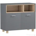HOMCOM Mobilier de Baie cu Rafturi Deschise și Dulăpior cu 2 Uși, Dulap de Baie Spațios cu Mânere, 80x35x70 cm, Gri