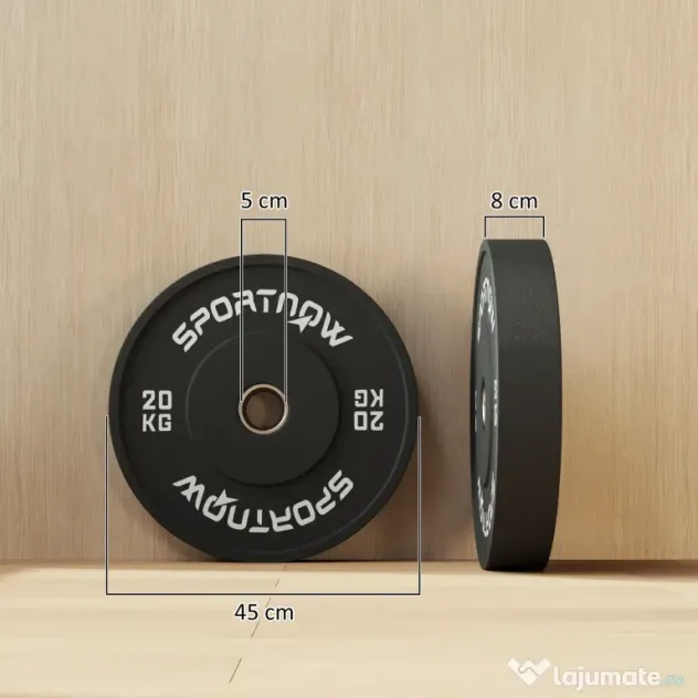 SPORTNOW Set de Discuri de Greutate cu Protecție din Cauciuc Solid cu Orificii, Փ45x8 cm, Negru | Aosom Romania