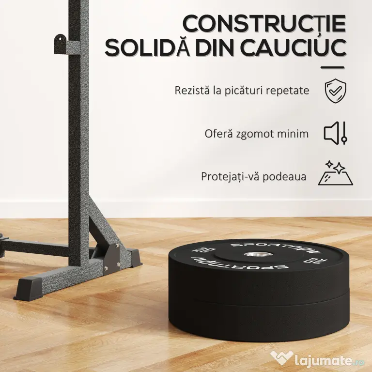 SPORTNOW Set de Discuri de Greutate cu Protecție din Cauciuc Solid cu Orificii, Փ45x8 cm, Negru | Aosom Romania