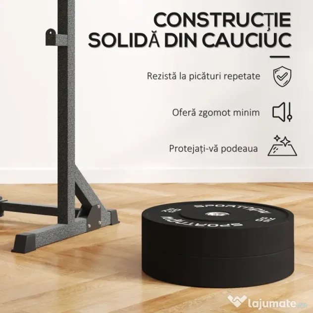 SPORTNOW Set de Discuri de Greutate cu Protecție din Cauciuc Solid cu Orificii, Փ45x8 cm, Negru | Aosom Romania