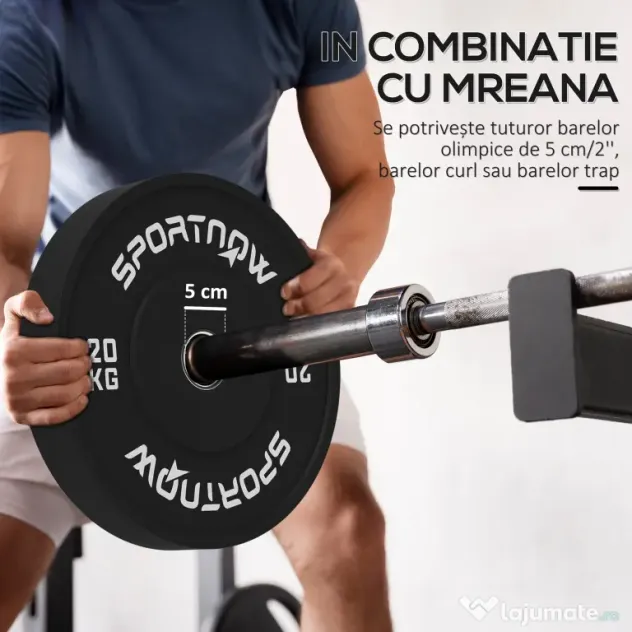 SPORTNOW Set de Discuri de Greutate cu Protecție din Cauciuc Solid cu Orificii, Փ45x8 cm, Negru | Aosom Romania