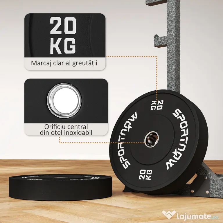 SPORTNOW Set de Discuri de Greutate cu Protecție din Cauciuc Solid cu Orificii, Փ45x8 cm, Negru | Aosom Romania
