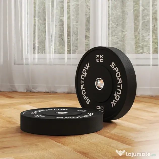SPORTNOW Set de Discuri de Greutate cu Protecție din Cauciuc Solid cu Orificii, Փ45x8 cm, Negru | Aosom Romania