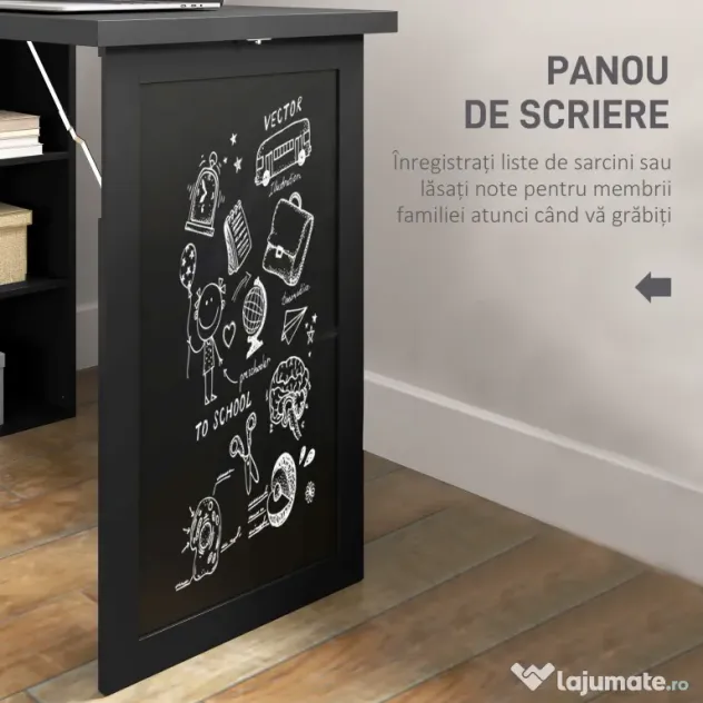 HOMCOM Birou Modern Pliabil cu Bibliotecă și Tablă, din Lemn și Metal, 98x51x153 cm, Negru | Aosom Romania