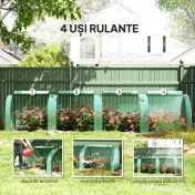Outsunny Seră Portabilă Tip Tunel 4x1x0.8 m cu 4 Uși cu Fermoar, Acoperire PVC Rezistentă la Apă/UV | Aosom Romania 
