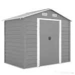 Outsunny Căsuță pentru Unelte cu Uși Glisante și 4 Grile de Ventilație, din Oțel și PP 196x236x208 cm, Gri Deschis