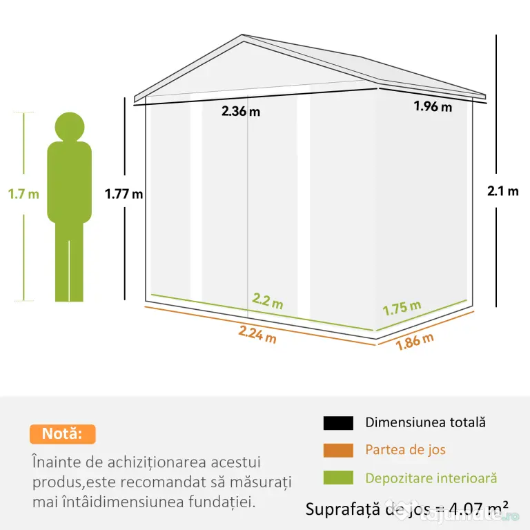Outsunny Magazie de Gradina, Suport pentru Unelte din Otel cu Usi Glisante si Orificii de Aerisire, 196x236x208 cm, Maro | Aosom Romania
