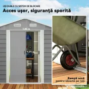 Outsunny Magazie de Gradina, Suport pentru Unelte din Otel cu Usi Glisante si Orificii de Aerisire, 196x236x208 cm, Maro | Aosom Romania 