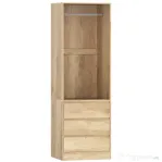 HOMCOM Dulap Garderobă cu Bară pentru Umerașe, Raft Deschis și 3 Sertare, din Lemn, 60x48,5x185 cm, culoare Teak