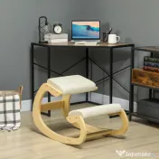 HOMCOM Scaun Ergonomic Postural din Material Textil, Scaun pentru Genunchi cu Mișcare de Legănare, 55x85x55 cm, Alb Crem | Aosom Romania 
