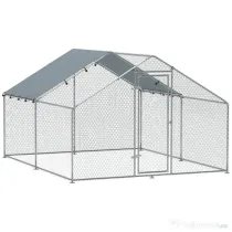 PawHut Coteț pentru Găini din Metal cu Copertină Impermeabilă și Rezistentă la UV, 3x3,4x1,9 m, Argintiu | Aosom Romania