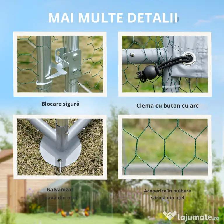 PawHut Coteț pentru Găini din Metal cu Copertină Impermeabilă și Rezistentă la UV, 3x3,4x1,9 m, Argintiu | Aosom Romania