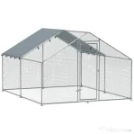 PawHut Țarc pentru Găini de 10,2 m² pentru 10-15 Găini cu Acoperiș Impermeabil, din Oțel și Țesătură, 3x3,4x1,9 m, Argintiu
