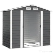 Outsunny Magazie de Grădină din Tablă de Oțel cu 4 Orificii de Ventilație și 2 Uși Glisante, 213x120x194 cm, Gri Închis | Aosom Romania 