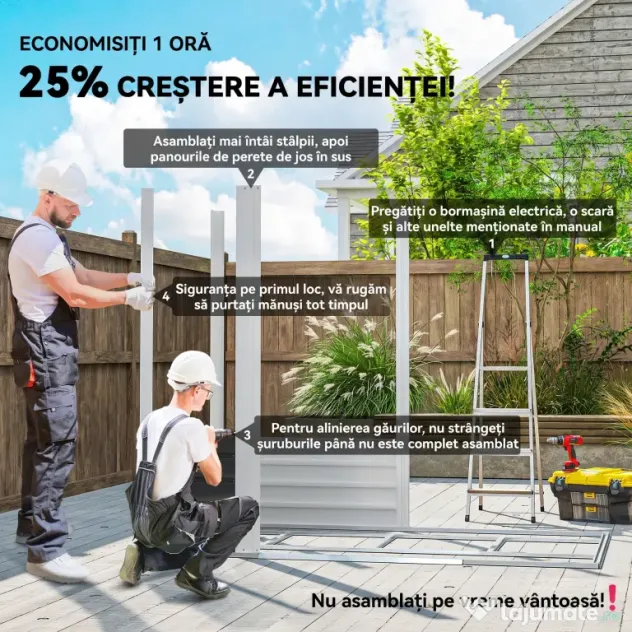 Outsunny Magazie de Grădină din Tablă de Oțel cu 4 Orificii de Ventilație și 2 Uși Glisante, 213x120x194 cm, Gri Închis | Aosom Romania