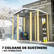 Outsunny Magazie de Grădină din Tablă de Oțel cu 4 Orificii de Ventilație și 2 Uși Glisante, 213x120x194 cm, Gri Închis | Aosom Romania 