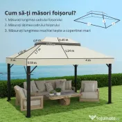 Outsunny Acoperiș pentru Pergolă cu 2 Niveluri cu Orificii de Drenaj, Curele și Buzunare Unghiulare, 400x300 cm, Crem Alb | Aosom Romania