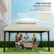 Outsunny Acoperiș pentru Pergolă cu 2 Niveluri cu Orificii de Drenaj, Curele și Buzunare Unghiulare, 400x300 cm, Crem Alb | Aosom Romania