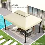 Outsunny Acoperiș pentru Pergolă cu 2 Niveluri cu Orificii de Drenaj, Curele și Buzunare Unghiulare, 400x300 cm, Crem Alb | Aosom Romania