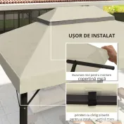Outsunny Acoperiș pentru Pergolă cu 2 Niveluri cu Orificii de Drenaj, Curele și Buzunare Unghiulare, 400x300 cm, Crem Alb | Aosom Romania