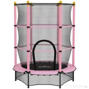 HOMCOM Trambolină Elastică pentru Copii 3-10 Ani cu Plasă de Siguranță și Țevi Capitonate, Ø140x190 cm, Roz | Aosom Romania 