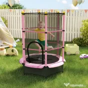 HOMCOM Trambolină Elastică pentru Copii 3-10 Ani cu Plasă de Siguranță și Țevi Capitonate, Ø140x190 cm, Roz | Aosom Romania 