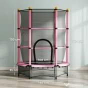 HOMCOM Trambolină Elastică pentru Copii 3-10 Ani cu Plasă de Siguranță și Țevi Capitonate, Ø140x190 cm, Roz | Aosom Romania 