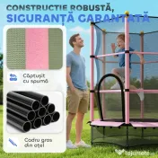 HOMCOM Trambolină Elastică pentru Copii 3-10 Ani cu Plasă de Siguranță și Țevi Capitonate, Ø140x190 cm, Roz | Aosom Romania 