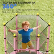 HOMCOM Trambolină Elastică pentru Copii 3-10 Ani cu Plasă de Siguranță și Țevi Capitonate, Ø140x190 cm, Roz | Aosom Romania 