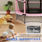 HOMCOM Trambolină Elastică pentru Copii 3-10 Ani cu Plasă de Siguranță și Țevi Capitonate, Ø140x190 cm, Roz | Aosom Romania 