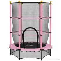 HOMCOM Trambulină elastică pentru copii cu plasă de siguranță și stâlpi căptușiți, vârsta 3-10 ani, Ø140 x 190 cm, roz