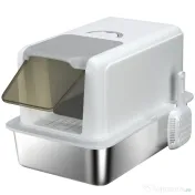 PawHut Litieră pentru pisici închisă cu tavă din oțel, lopățică și pungi filtrante, din PP, 40.5x60.5x41.5 cm | Aosom Romania 