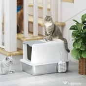 PawHut Litieră pentru pisici închisă cu tavă din oțel, lopățică și pungi filtrante, din PP, 40.5x60.5x41.5 cm | Aosom Romania 