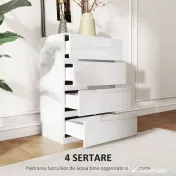 HOMCOM Comodă Modernă cu 4 Sertare Anti-Răsturnare, Comodă din Pal Melaminat, 55x33x80 cm, Alb Lucios | Aosom Romania 